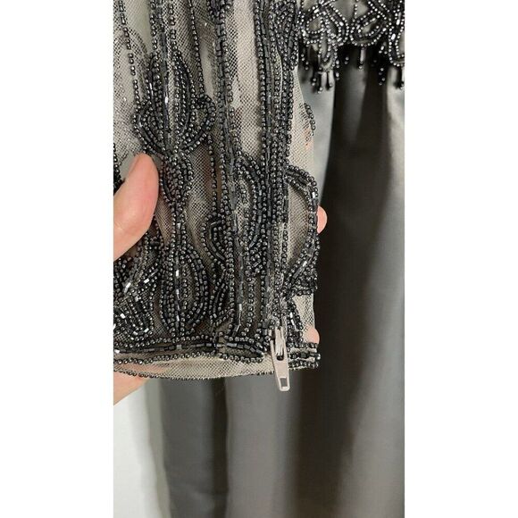 Bob Mackie Gray Beaded Evening Gown Long Sleeve Formal Mother of Bride Dress 16 - Picture 3 of 5